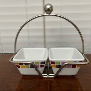 Pampered chef simple additions, condiment set with two bowls in metal caddy.